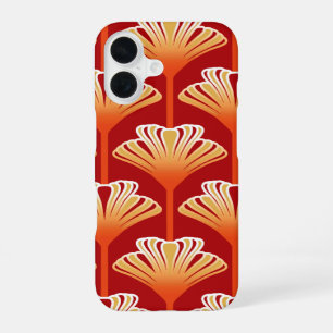 Funda Para iPhone 16 Lily Art Déco, naranja tangerina y dorado