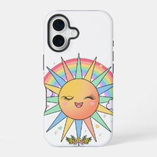 Funda Para iPhone 16 Lindo Kawaii Feliz Sol Brillante Arcoíris Pastel V