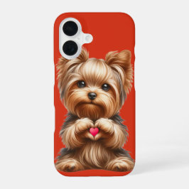 Funda Para iPhone 16 Lindo Yorkshire Terrier Corazón Manos Rojo 