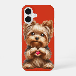 Funda Para iPhone 16 Lindo Yorkshire Terrier Corazón Manos Rojo
