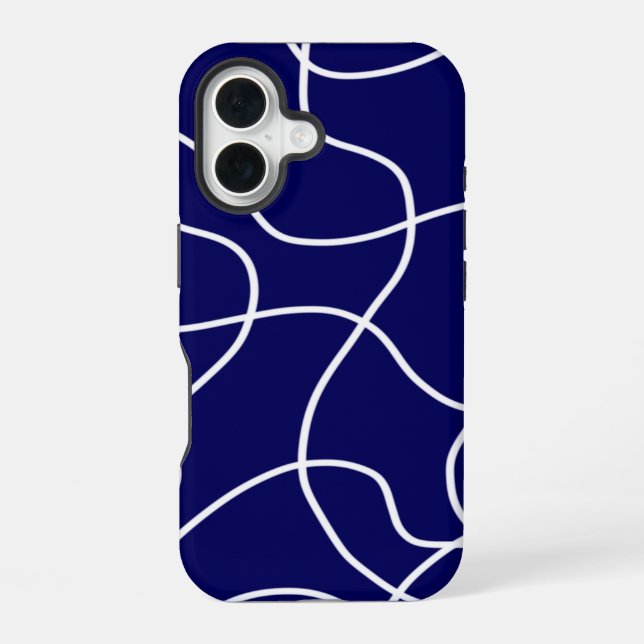 Funda Para iPhone 16 Línea de arte: Blanco sobre azul oscuro (Reverso )