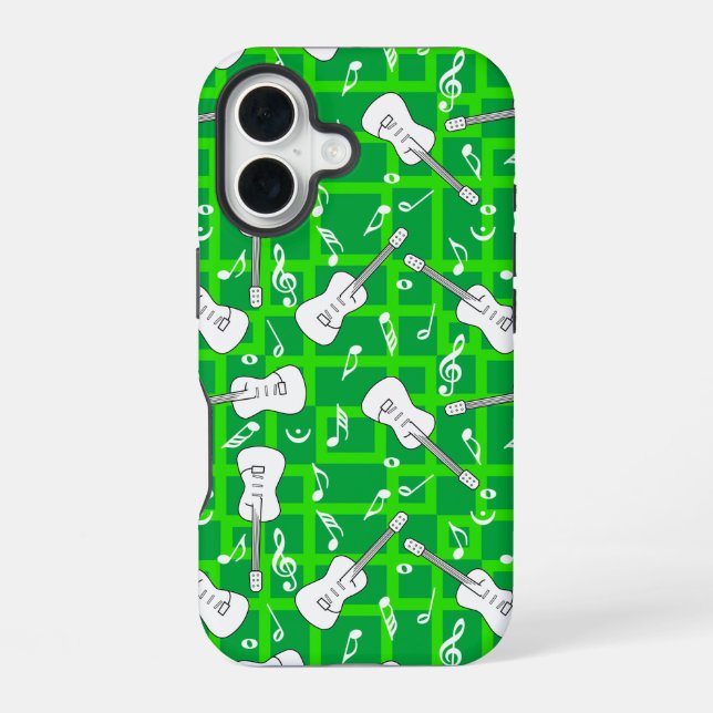 Funda Para iPhone 16 Líneas de guitarra notas musicales (Reverso )