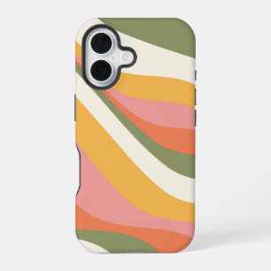 Funda Para iPhone 16 Líneas onduladas retro divertidas en verde amarill