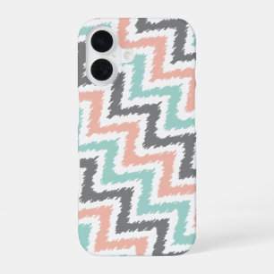 Funda Para iPhone 16 Lino de menta de coral Patrón Ikat diagonal en zig
