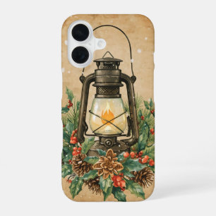 Funda Para iPhone 16 Linterna vintage Navidad acebo pino rústico
