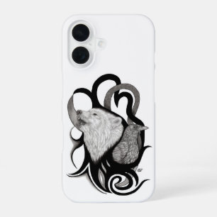 Funda Para iPhone 16 Lobo Blanco con Arte Tribal de Cuervo