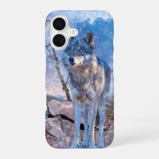 Funda Para iPhone 16 Lobo Gris RESPONDE A LA LLAMADA (Reverso )