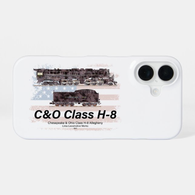 Funda Para iPhone 16 Locomotora Allegheny C&O Clase H-8 - bandera ameri (Reverso Horizontal)