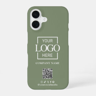 Funda Para iPhone 16 Logotipo de negocio minimalista verde salvia y cód