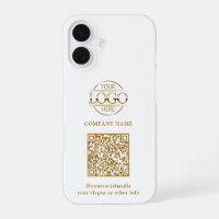 Logotipo de negocio moderno blanco y código QR pro