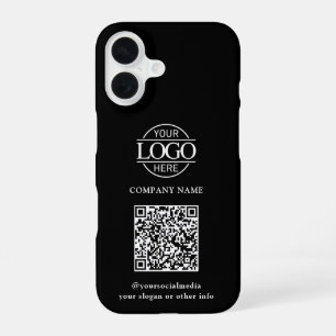 Funda Para iPhone 16 Logotipo de negocio moderno negro y código QR prom