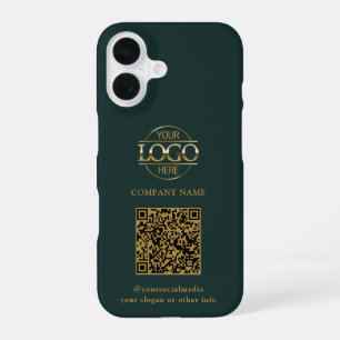 Funda Para iPhone 16 Logotipo de negocio moderno verde y código QR prom