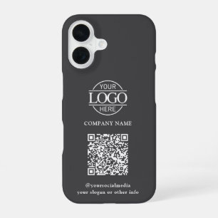 Funda Para iPhone 16 Logotipo empresarial moderno gris y código QR prom
