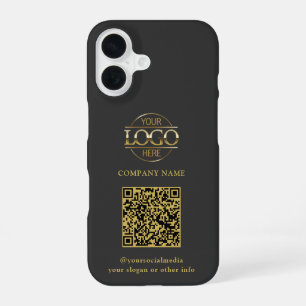 Funda Para iPhone 16 Logotipo Empresarial Moderno Gris y Código QR Prom