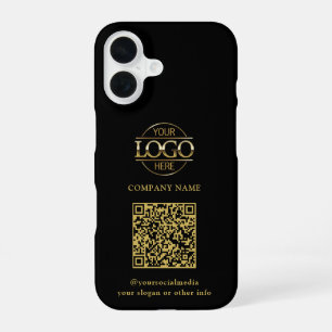 Funda Para iPhone 16 Logotipo empresarial moderno negro y código QR pro