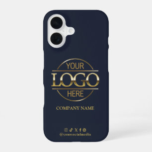 Funda Para iPhone 16 Logotipo empresarial y redes sociales Azul marino 