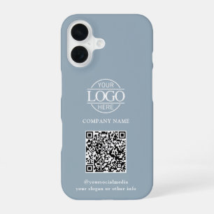 Funda Para iPhone 16 Logotipo Moderno de Negocios Azul y Código QR Prom