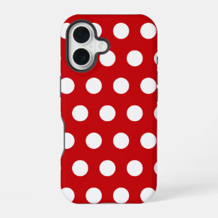 Funda Para iPhone 16 Los puntos de Polka Blanco en rojo