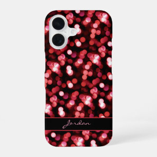 Funda Para iPhone 16 Luces Brillantes Rojo Cereza con Nombre