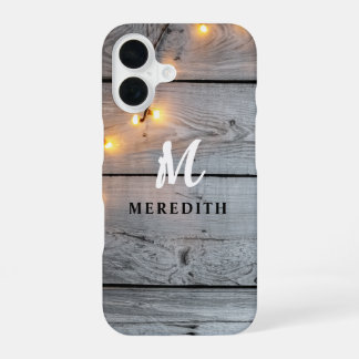 Funda Para iPhone 16 Luces de Cuerda de Elegancia Rústica de Madera de 