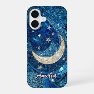 Funda Para iPhone 16 Luna de Vidrio Emplomado Azul Celeste
