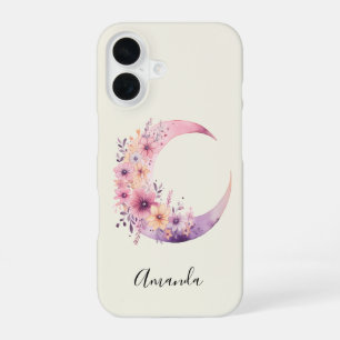 Funda Para iPhone 16 Luna rosa de media luna con flores de Bonito