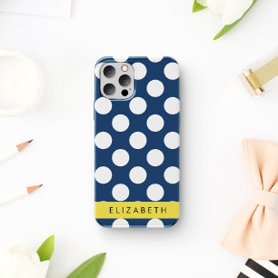 Funda Para iPhone 16 Lunares Azules Marinos, Patrón de Lunares, Tu Nomb