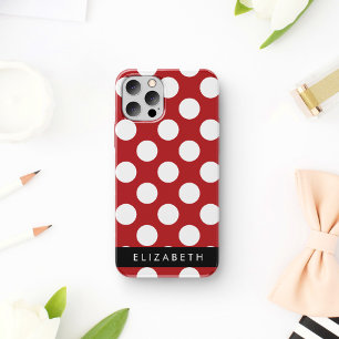 Funda Para iPhone 16 Lunares Rojos, Patrón de Lunares, Tu Nombre