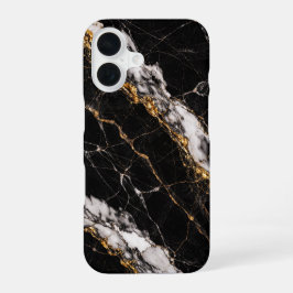 Funda Para iPhone 16 Luxury Black Marble Gold Vein Phone Case