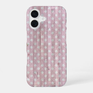 Funda Para iPhone 16 Madera con lunares rosados