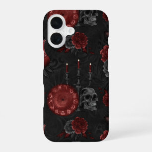Funda Para iPhone 16 Magia Zodiac Escarlata   Rosa de Cráneo Gótico Roj
