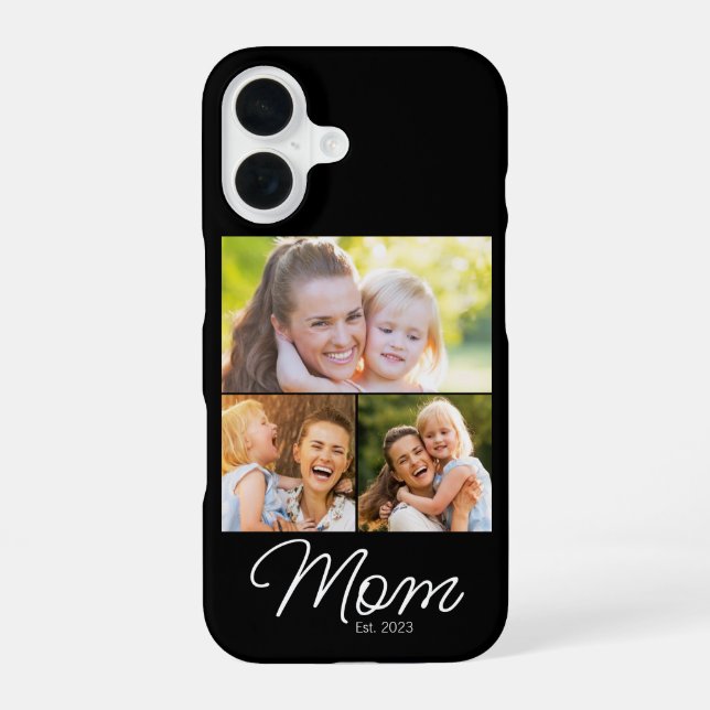 Funda Para iPhone 16 Mamá Estableció 3 Fotos Script Negro (Reverso )