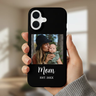 Funda Para iPhone 16 Mamá Estableció Foto con Letra Negra