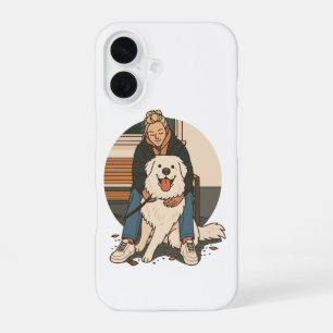Funda Para iPhone 16 Mamá Perro Abraza Cachorro Esponjoso Momento De Ma