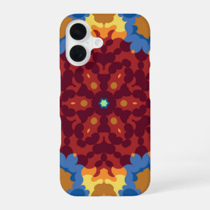 Funda Para iPhone 16 Mandala retro azul rojo y amarillo