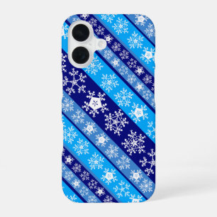 Funda Para iPhone 16 Manta Sherpa de Rayas con Copos de Nieve