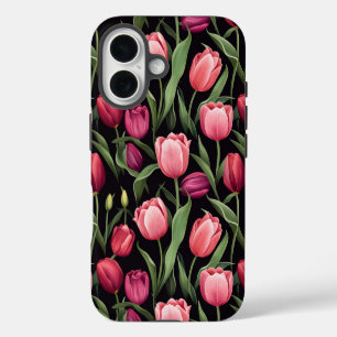 Funda Para iPhone 16 Manzana de tulipán floral rosa y roja