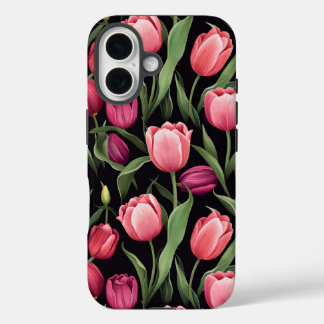 Funda Para iPhone 16 Manzana de tulipán floral rosa y roja