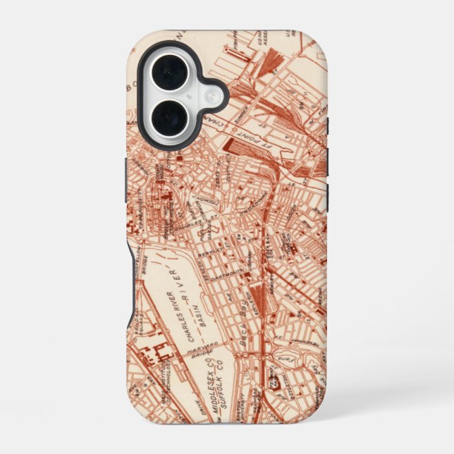 Funda Para iPhone 16 Mapa Antiguo de Boston (Reverso )