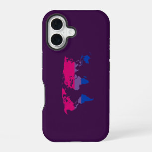 Funda Para iPhone 16 Mapa mundial del orgullo bisexual
