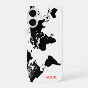 Funda Para iPhone 16 Mapa Mundial en Blanco y Negro – Personalizado