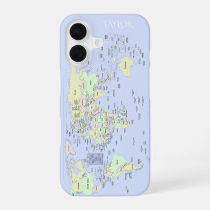 Funda Para iPhone 16 Mapa Mundial Pastel – Personalizado