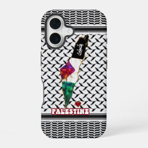 Funda Para iPhone 16 Mapa palestino keffiyeh con fuente árabe