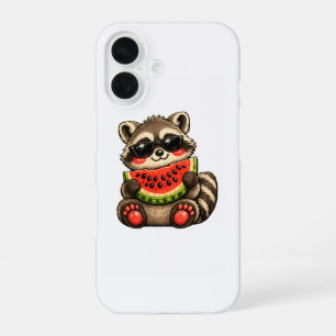 Funda Para iPhone 16 Mapache Adorable con Sandía