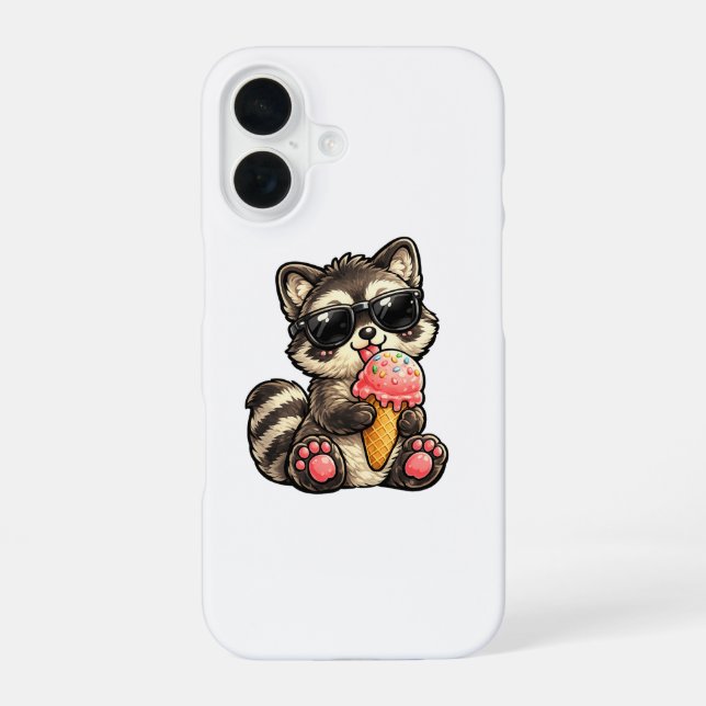 Funda Para iPhone 16 Mapache Lindo Con Helado Y Gafas De Sol (Reverso )