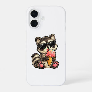 Funda Para iPhone 16 Mapache Lindo Con Helado Y Gafas De Sol