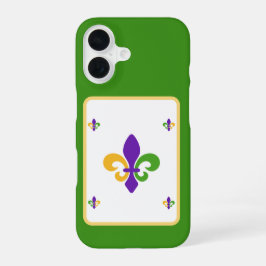 Funda Para iPhone 16 Mardi Gras Green Gold Purple Fleur de Lis