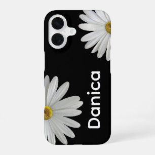 Funda Para iPhone 16 Margaritas Blancas sobre Fondo Negro
