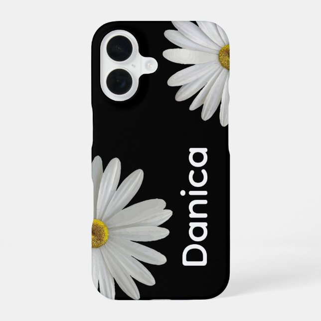 Funda Para iPhone 16 Margaritas Blancas sobre Fondo Negro (Reverso )