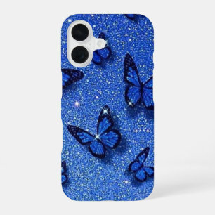 Funda Para iPhone 16 Mariposa Azul Brillo Purpurina Estética